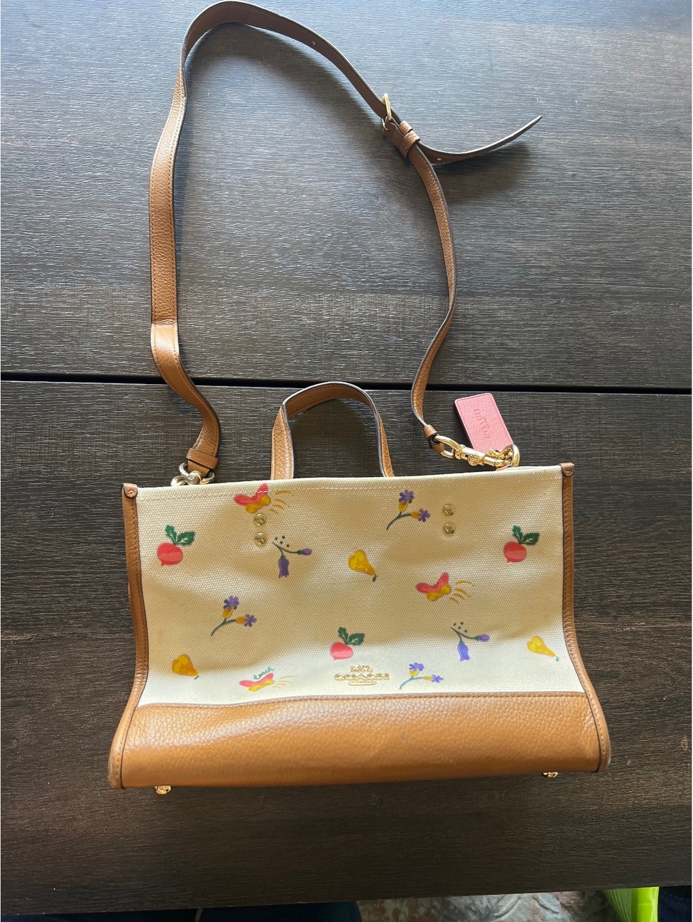 Coach Field Tote 22 Floral Butterfly Canvas Leather Crossbody Bag C8562